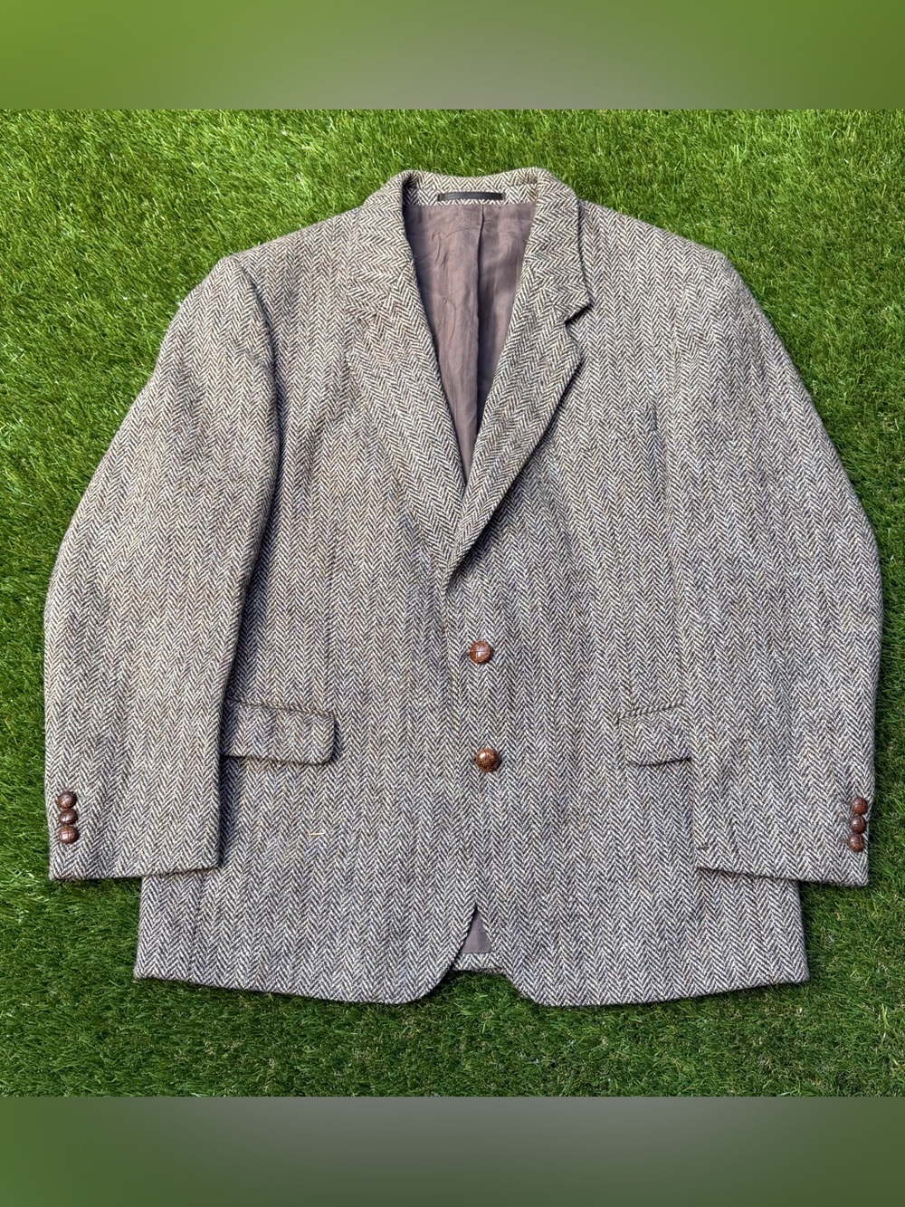 Harris Tweed grey double breasted blazer Size L